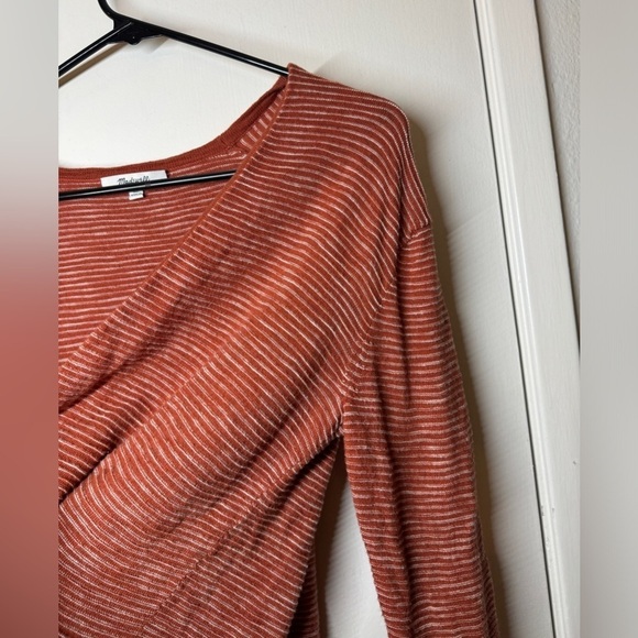 Madewell Summer Rider Striped Open Front Longline Rusty Orange Torch Cardigan XS - Picture 6 of 13